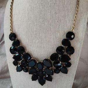 Jet Black Faceted Acrylic Gold Tone  Rope Chain Statement Necklace Tarnishing